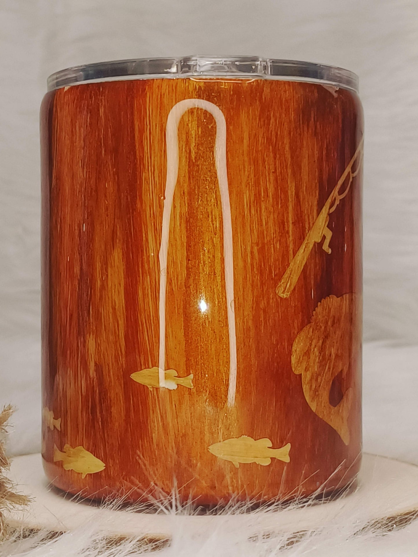 Fish Peek a Boo with Woodgrain Inlay 12 oz Camper Mug