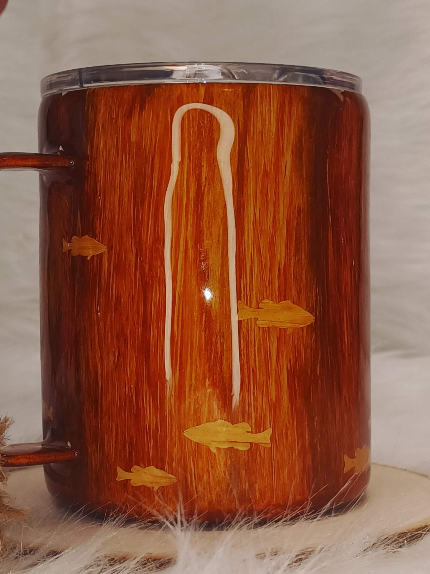 Fish Peek a Boo with Woodgrain Inlay 12 oz Camper Mug