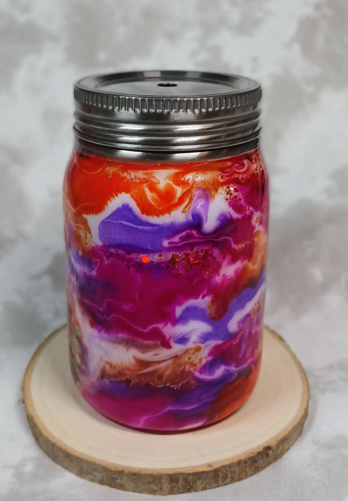 Ink Drop Swirl with frogs and mushroom 12 oz Stainless Steel Mason Jar