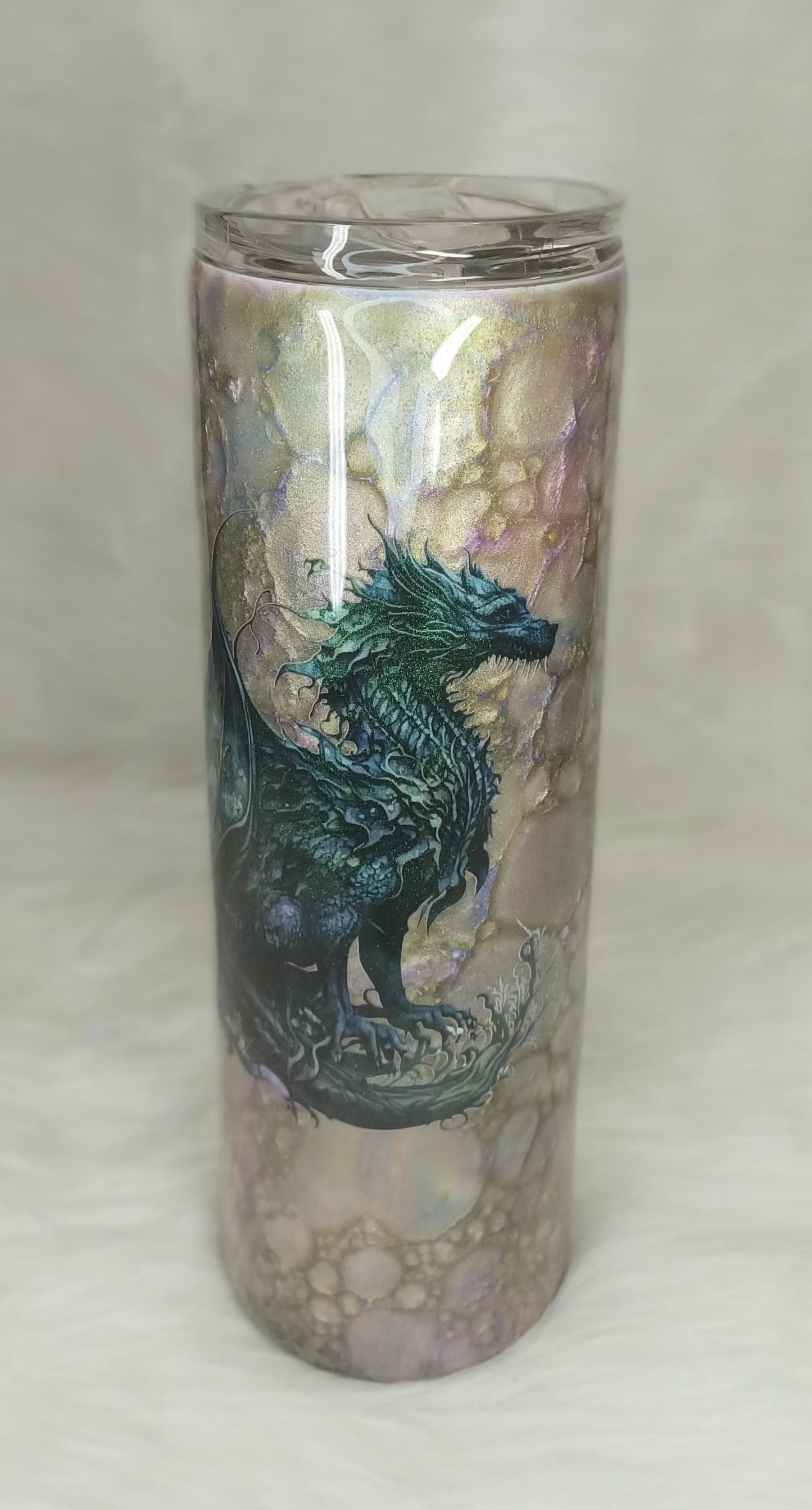 Light Purple Dragon scale with Black Dragon Decal 30 oz Skinny Stainless Steel Tumbler