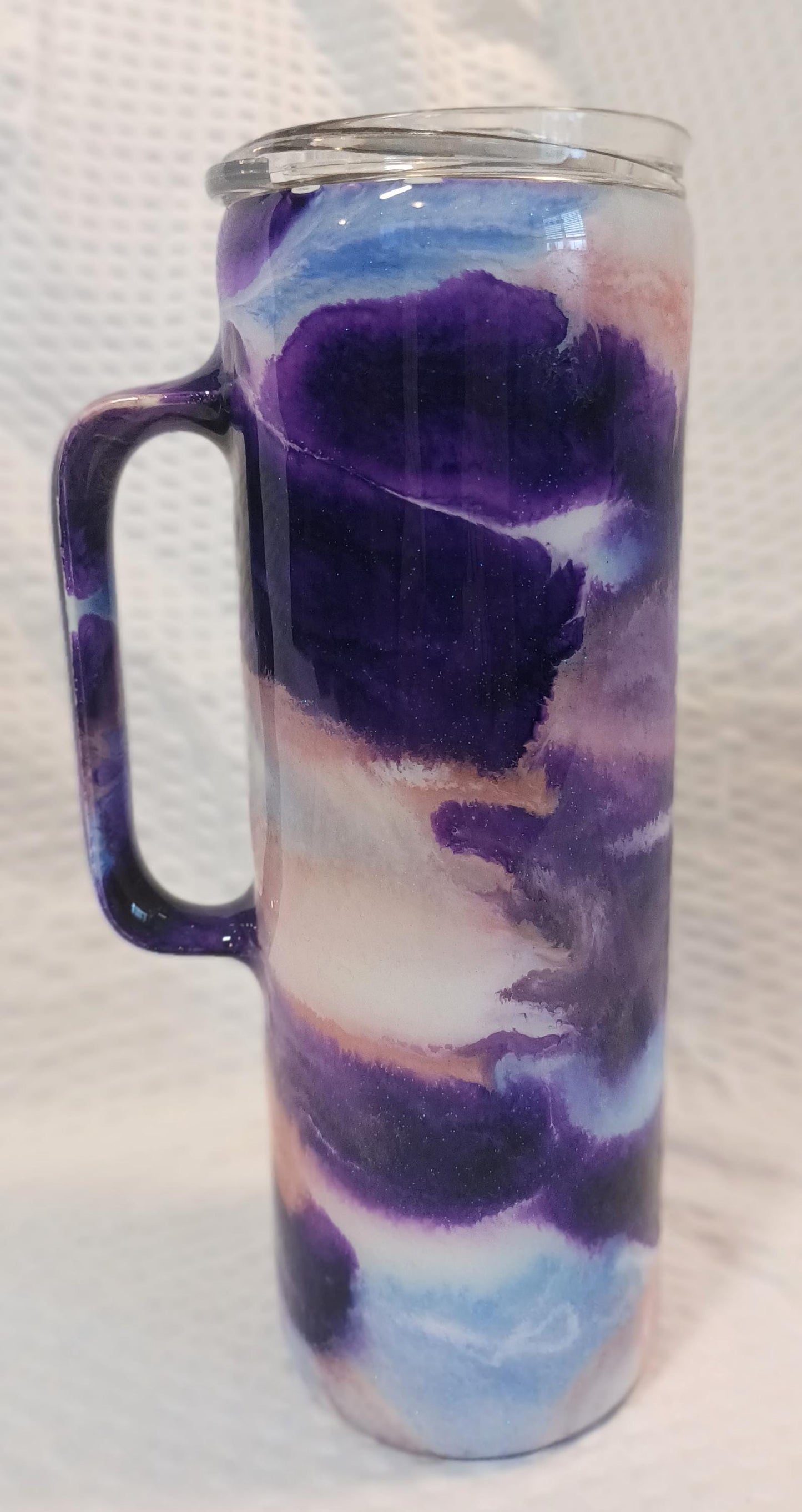 Purple, Pink and Blue 20 oz Stainless Steel Ink Drop Tumbler with handle