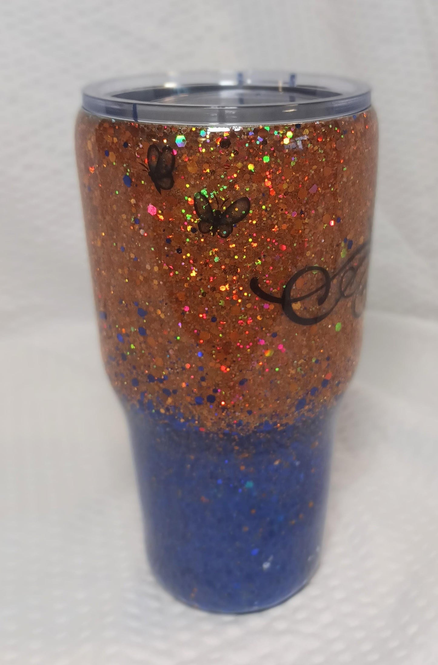 Orange and Blue Glitter with Butterfly 30 oz Modern Tumbler
