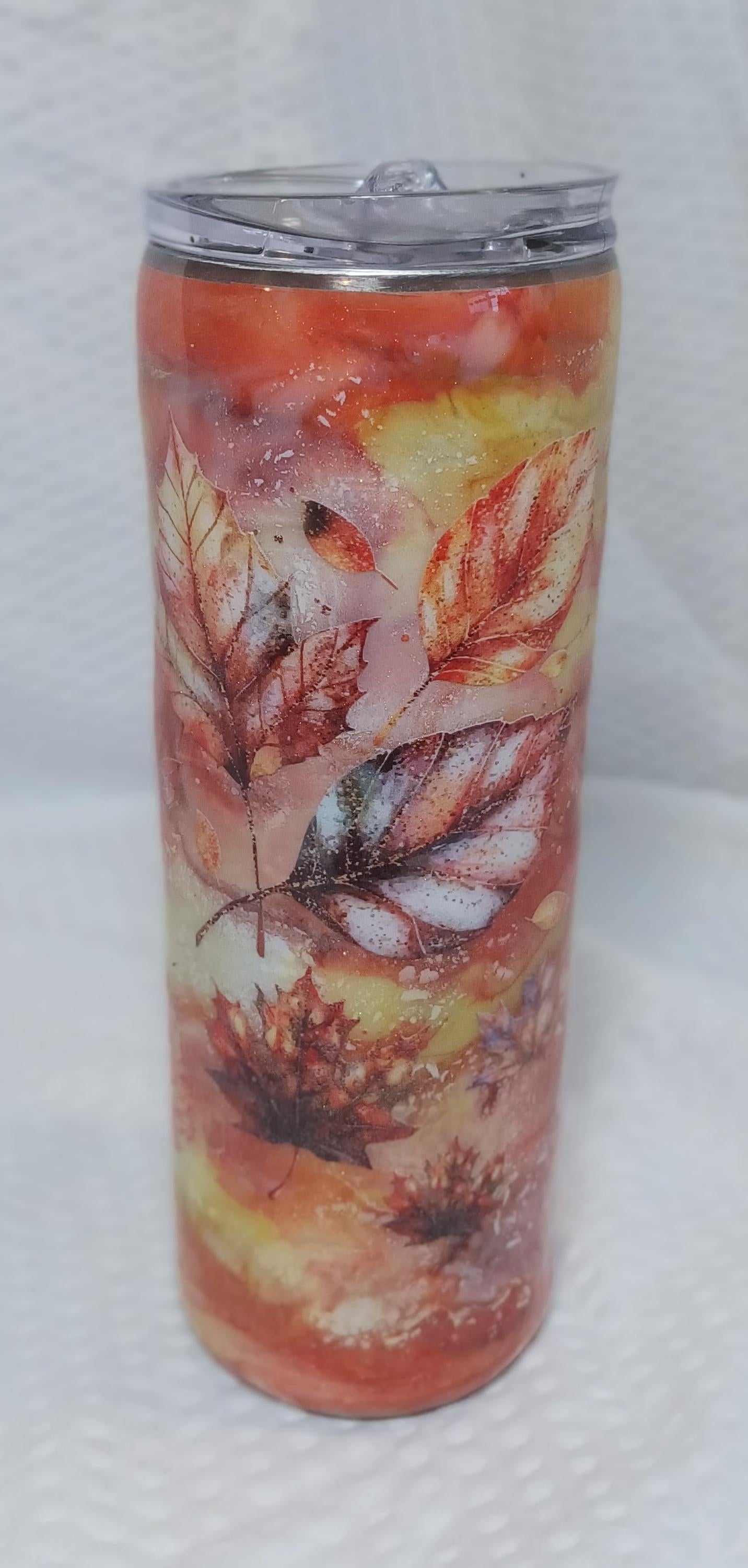Orange and Yellow Tumbler with leaves 20 oz Stainless Steel Tumbler