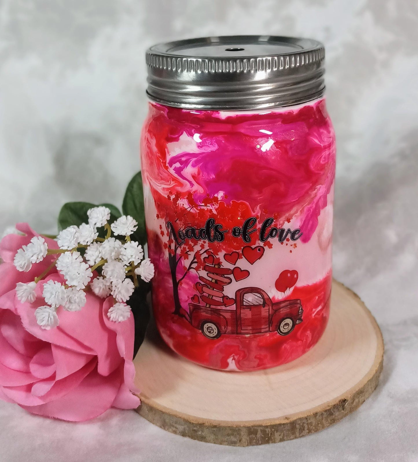 Ink Drop Swirl with Valentines 12 oz Stainless Steel Mason Jar