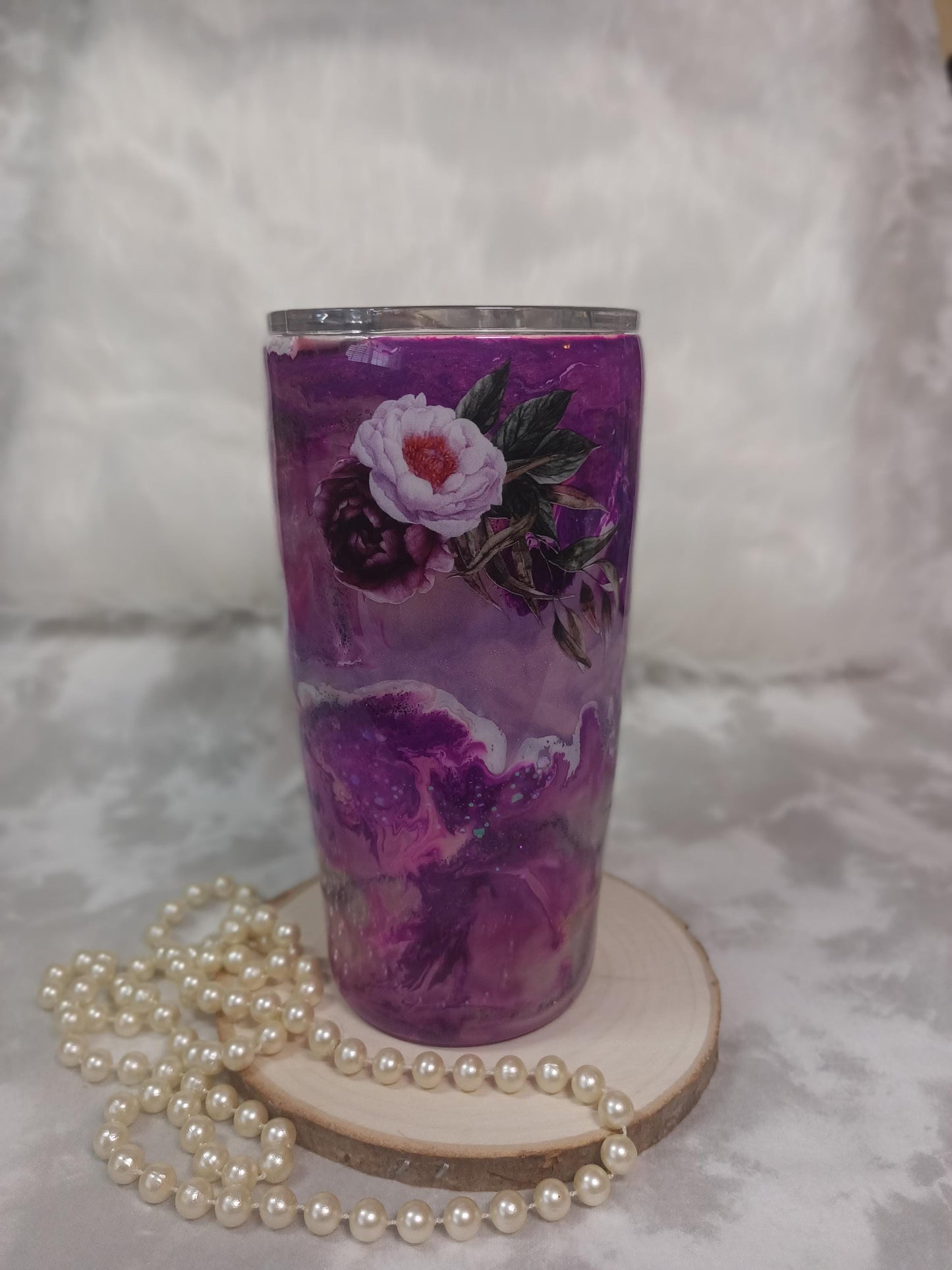 Purple Ink Drop Swirl with Bison Skull and Flowers 20 oz Regular Stainless Steel Tumbler
