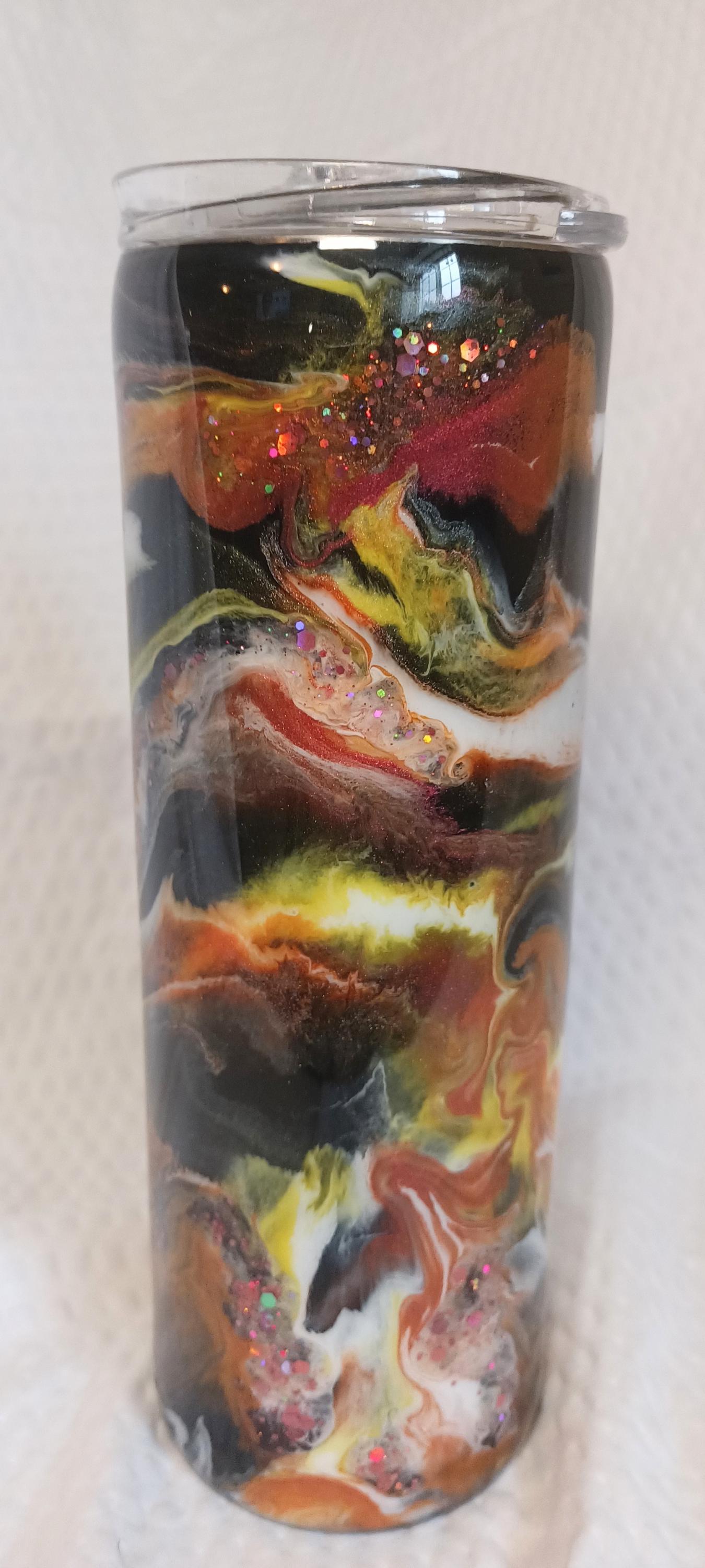 Black, Copper and Yellow alcohol ink drop 20 oz. Stainless Steel Tumbler with Epoxy Resin