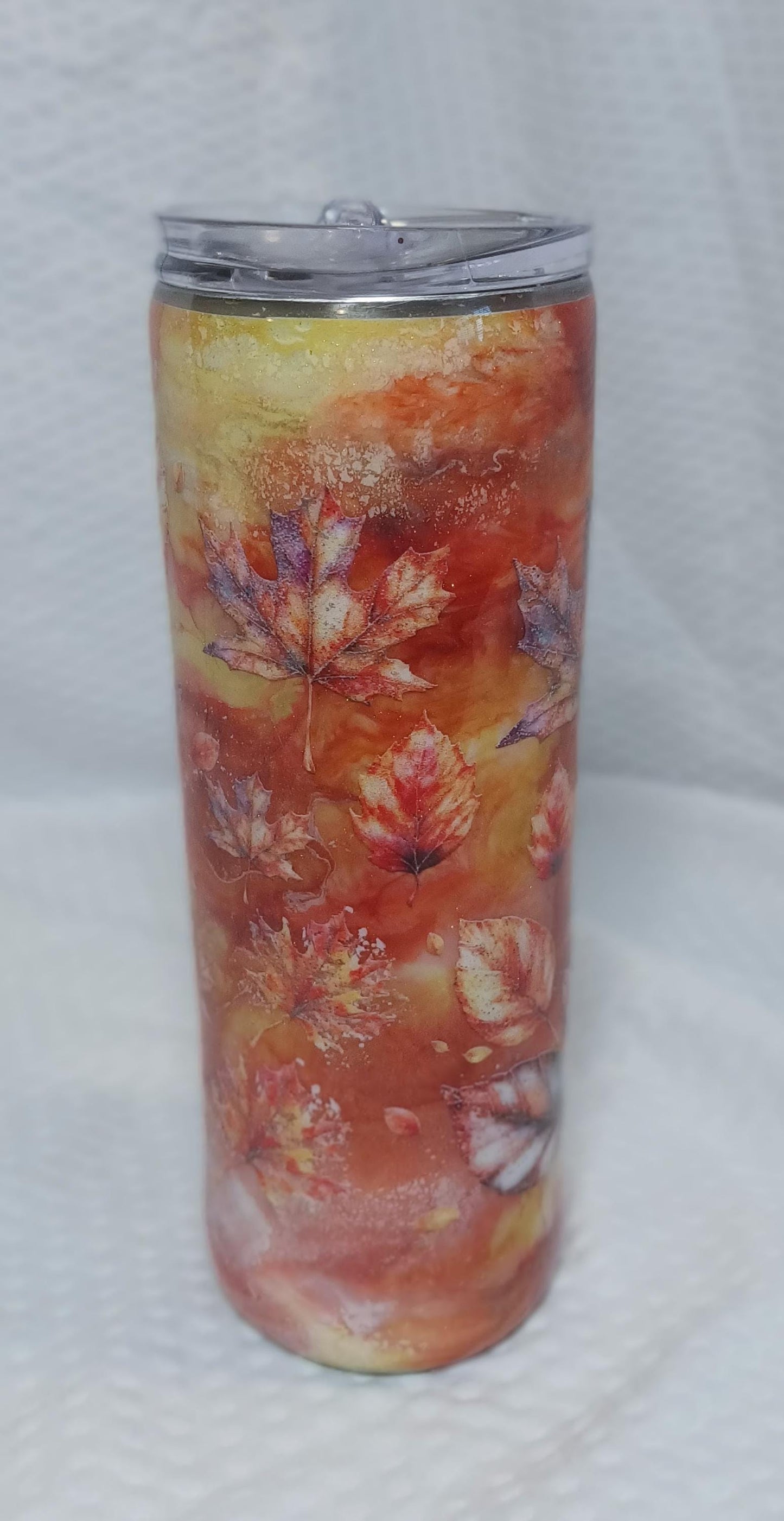 Orange and Yellow Tumbler with leaves 20 oz Stainless Steel Tumbler