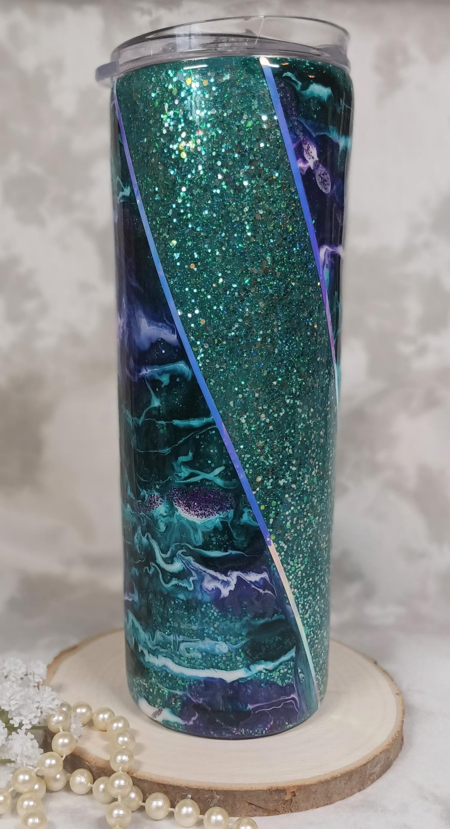 Mermaid Teal Double V Swirl 20 oz Skinny Stainless Steel Tumbler