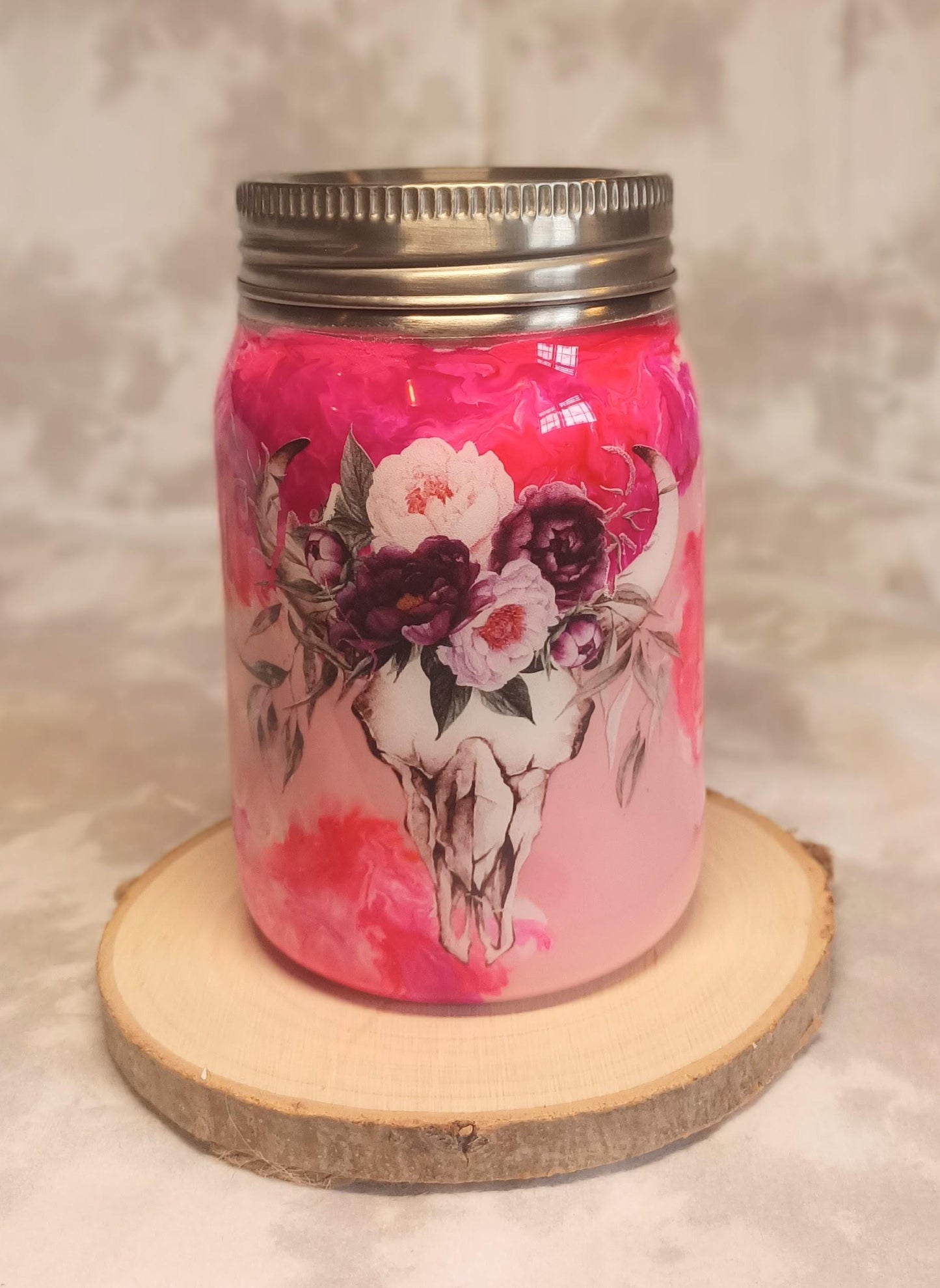 Pink Clouds with Bison Skull 12 oz Stainless Steel Mason Jar Tumbler