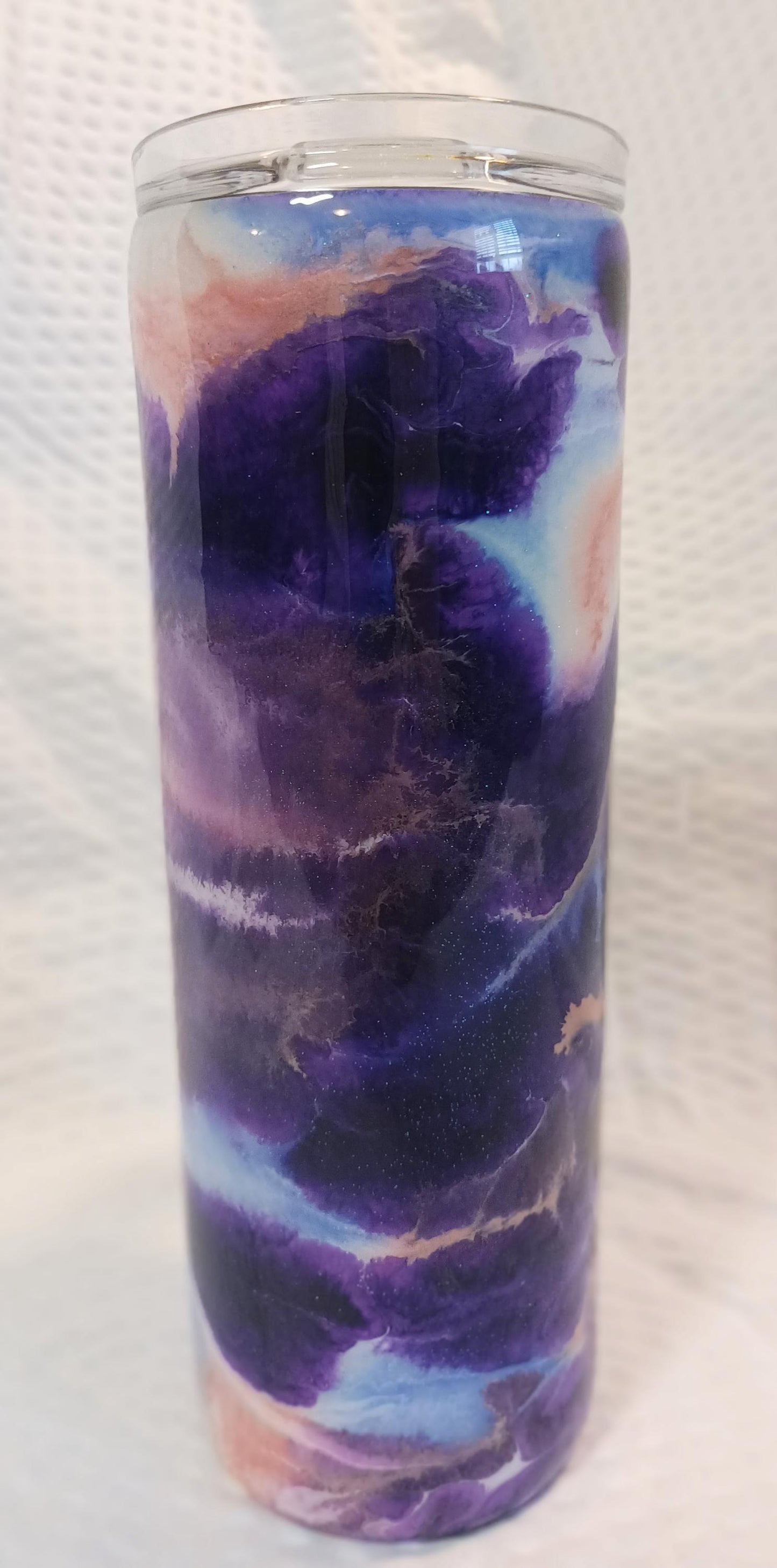 Purple, Pink and Blue 20 oz Stainless Steel Ink Drop Tumbler with handle