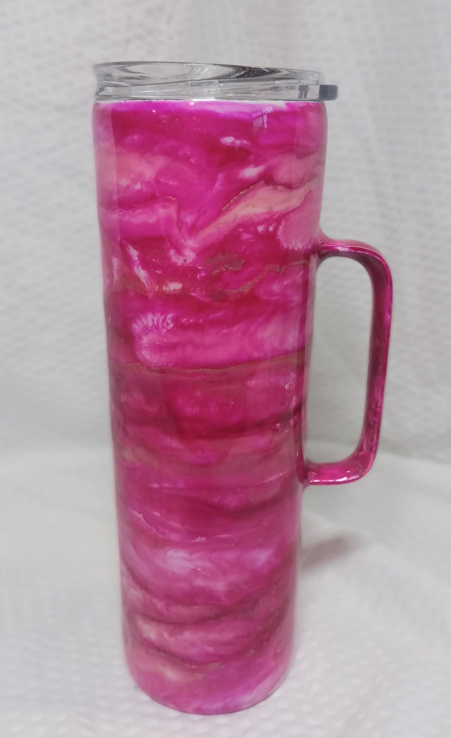 Beautiful Pink ink drop swirl 30 oz Stainless Steel Tumbler with handle