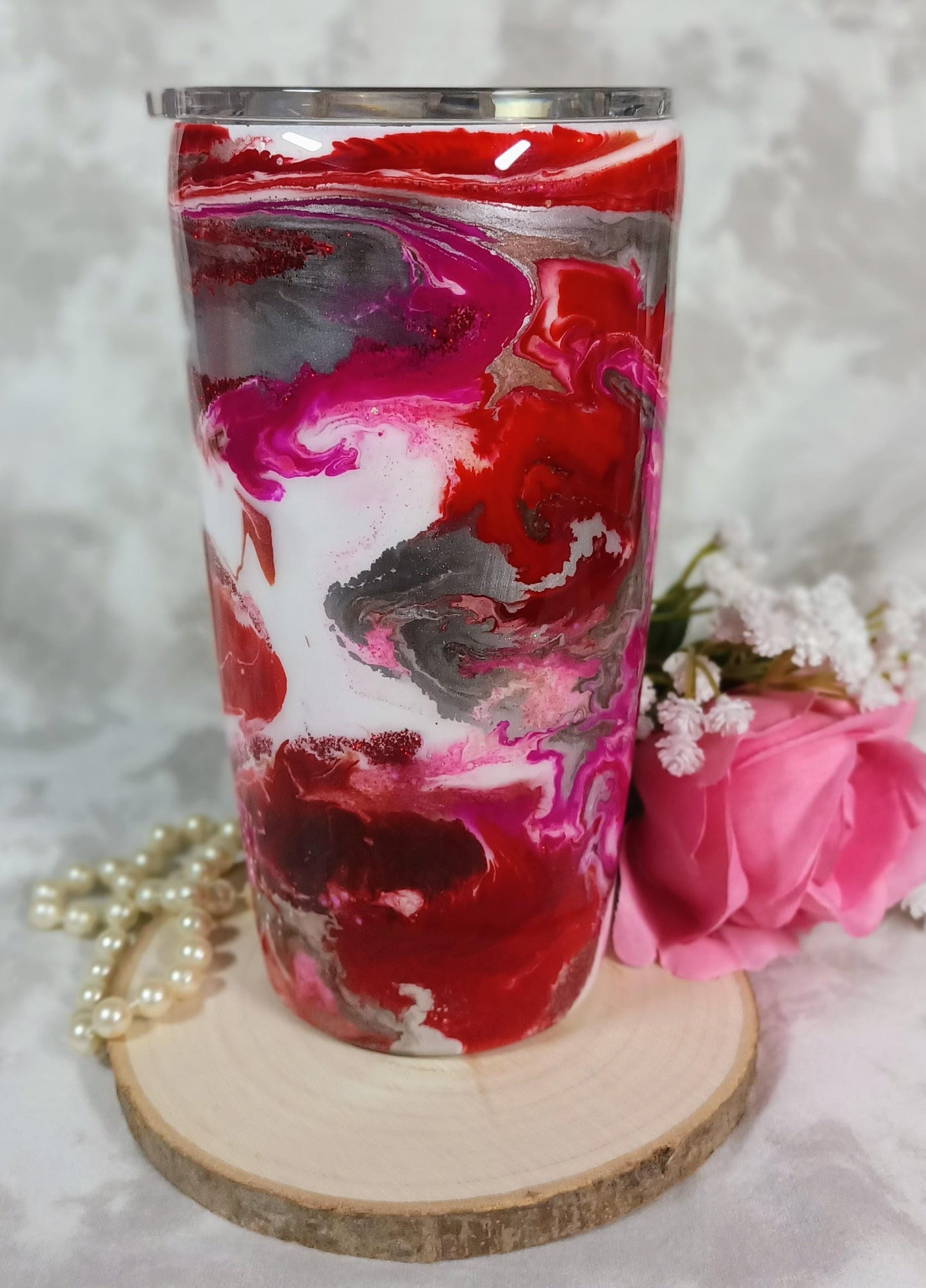 Red and Silver ink drop swirl 20 oz Regular Stainless Steel Tumbler