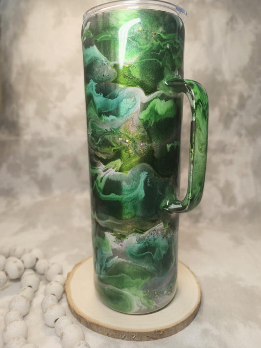 Green Ink drop Swirl 30 oz Skinny with Handle