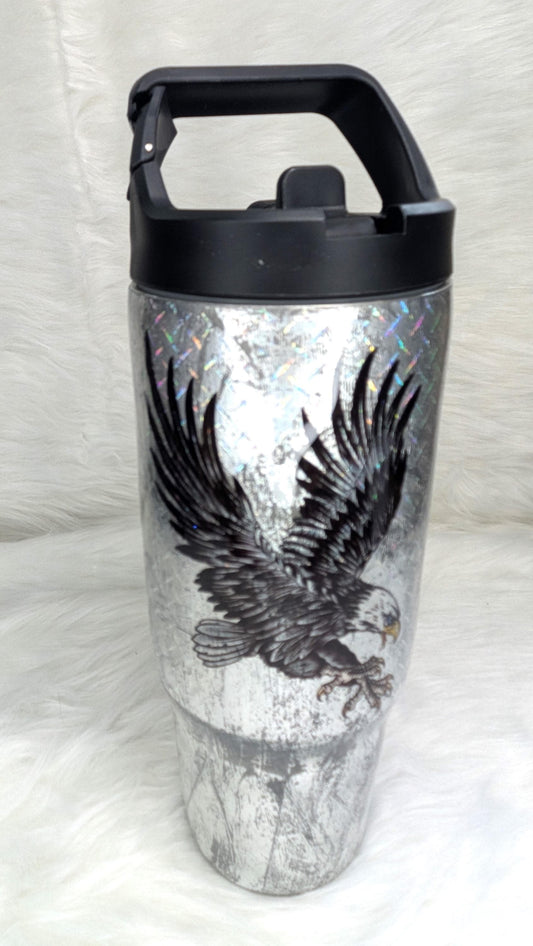 Distressed Diamond Plate Eagle 30 oz Clip Hydro Stainless Steel Tumbler
