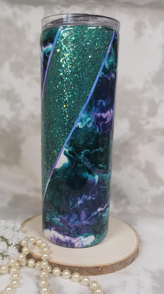 Mermaid Teal Double V Swirl 20 oz Skinny Stainless Steel Tumbler