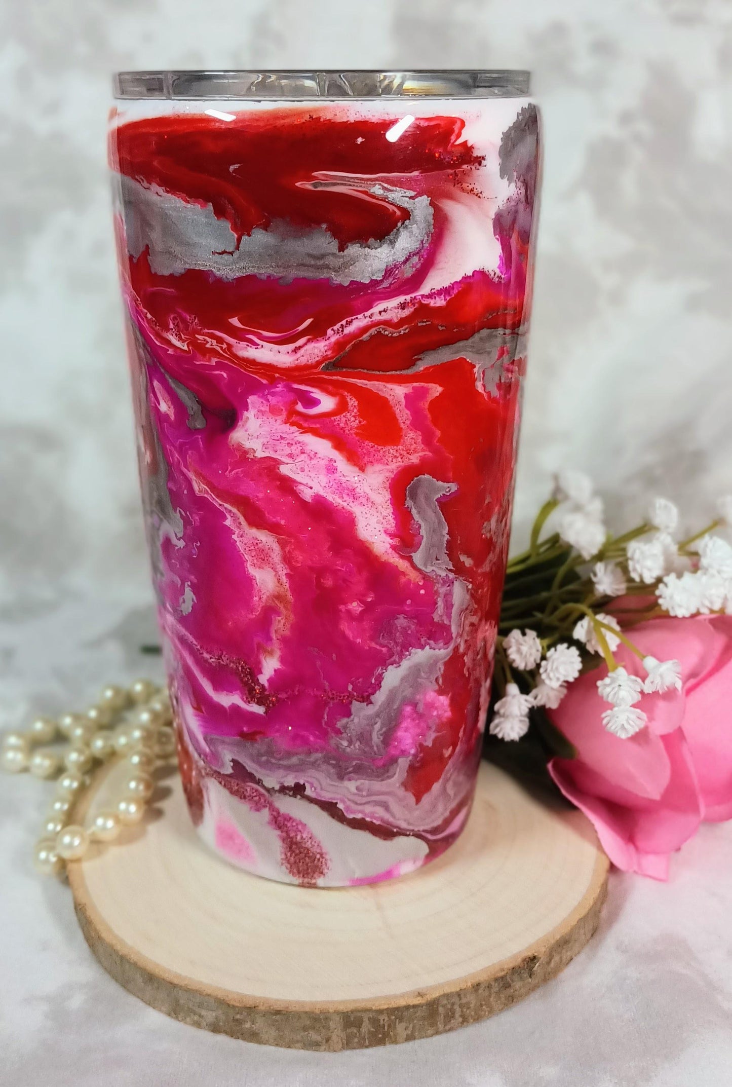 Red and Silver ink drop swirl 20 oz Regular Stainless Steel Tumbler