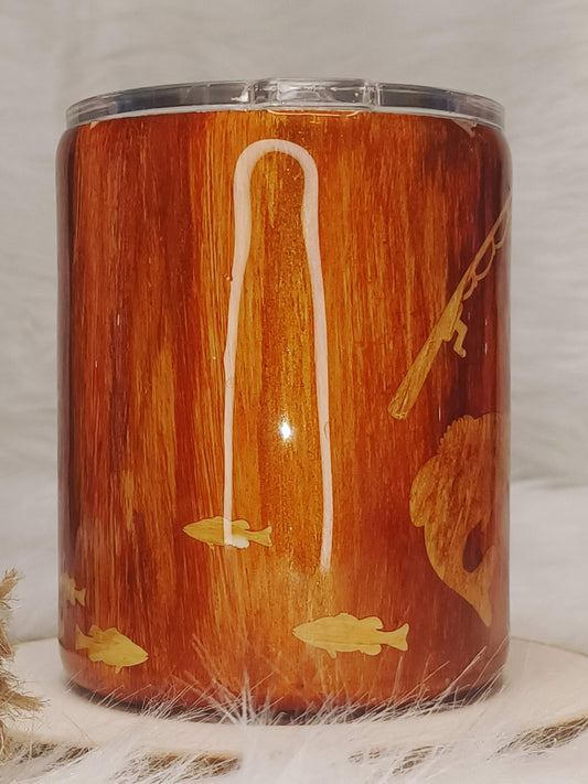 Fish Peek a Boo with Woodgrain Inlay 12 oz Camper Mug
