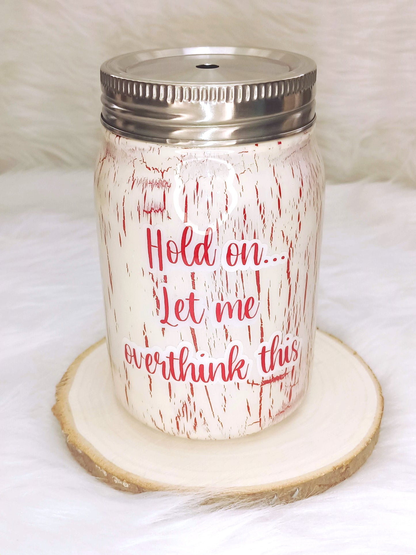 Red Crackle with Green Bird 12 oz Mason Jar