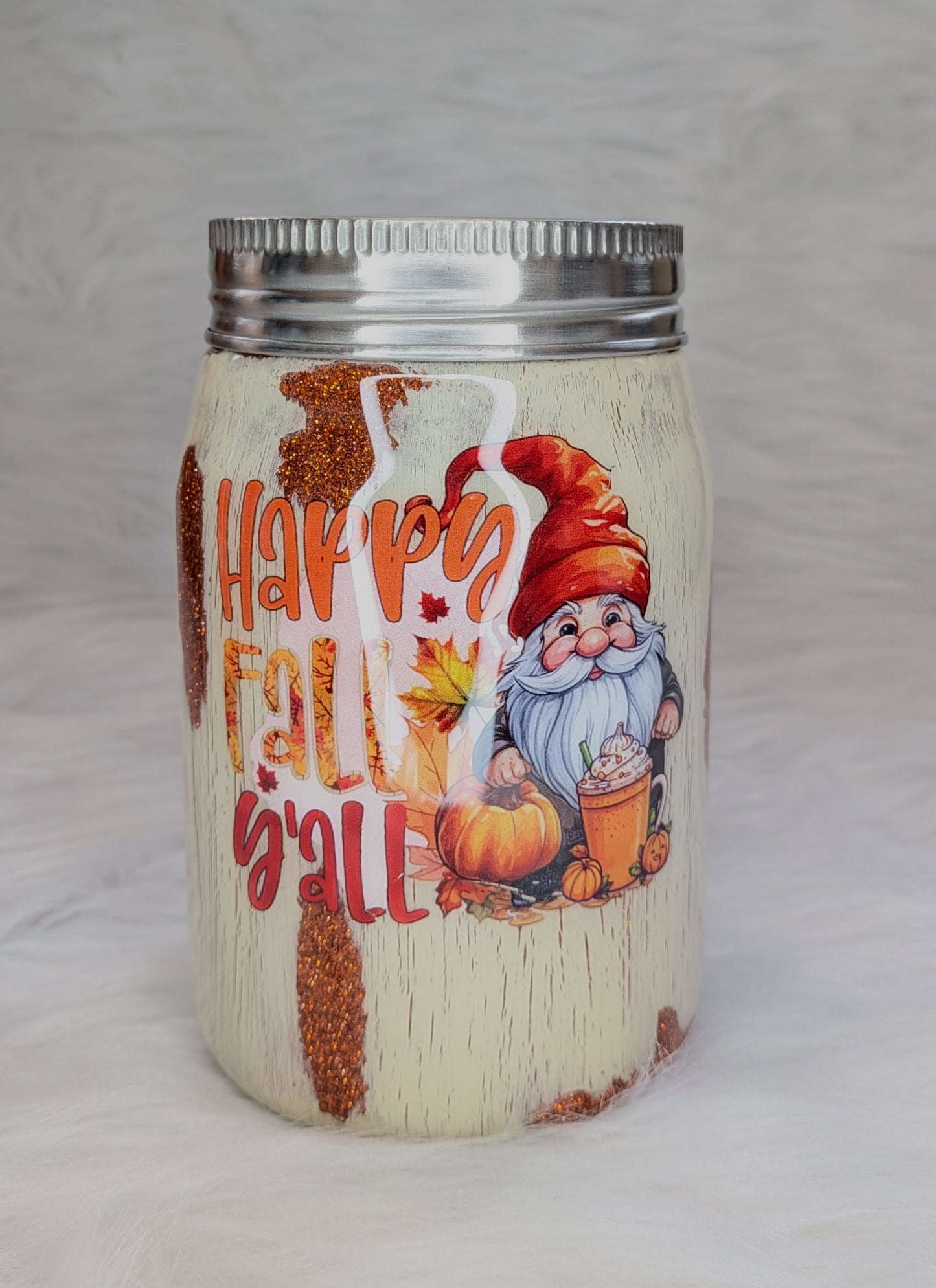 12 oz Fall Mason Jar stainless steel tumbler with Gnome
