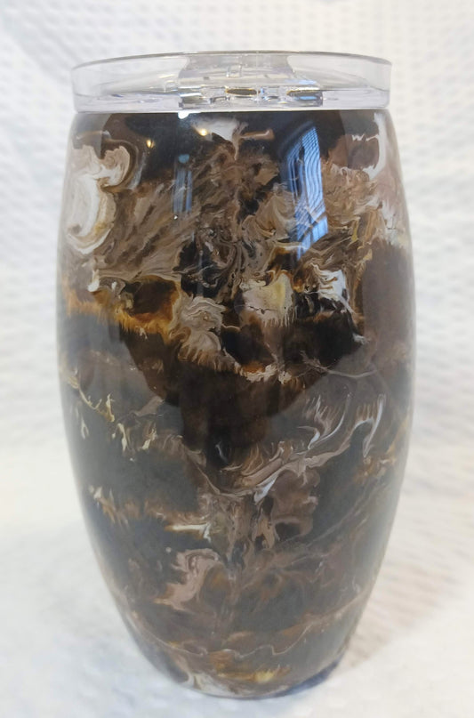 Coffee Swirl 15 oz Stainless Steel Barrel Tumbler