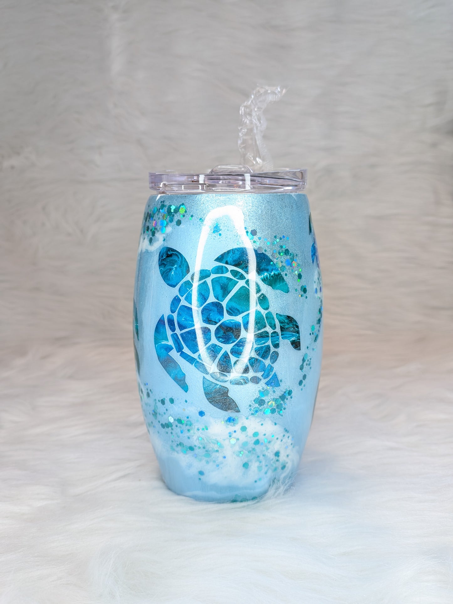 Blue Sea Turtle Peek-a-Boo 15 oz Barrel Coffee Tumbler