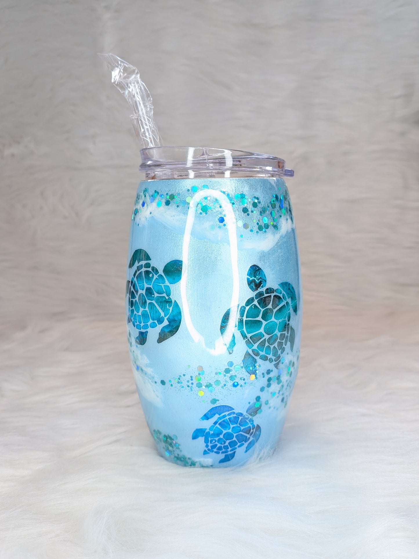 Blue Sea Turtle Peek-a-Boo 15 oz Barrel Coffee Tumbler