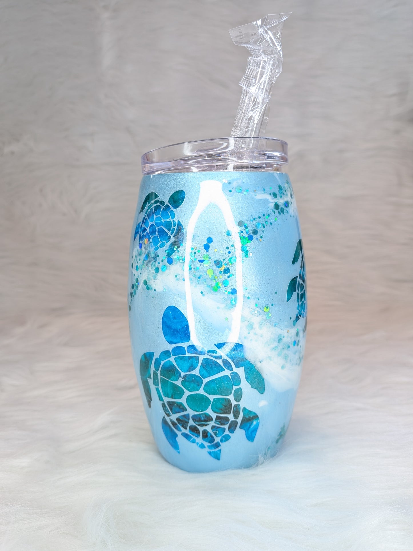 Blue Sea Turtle Peek-a-Boo 15 oz Barrel Coffee Tumbler