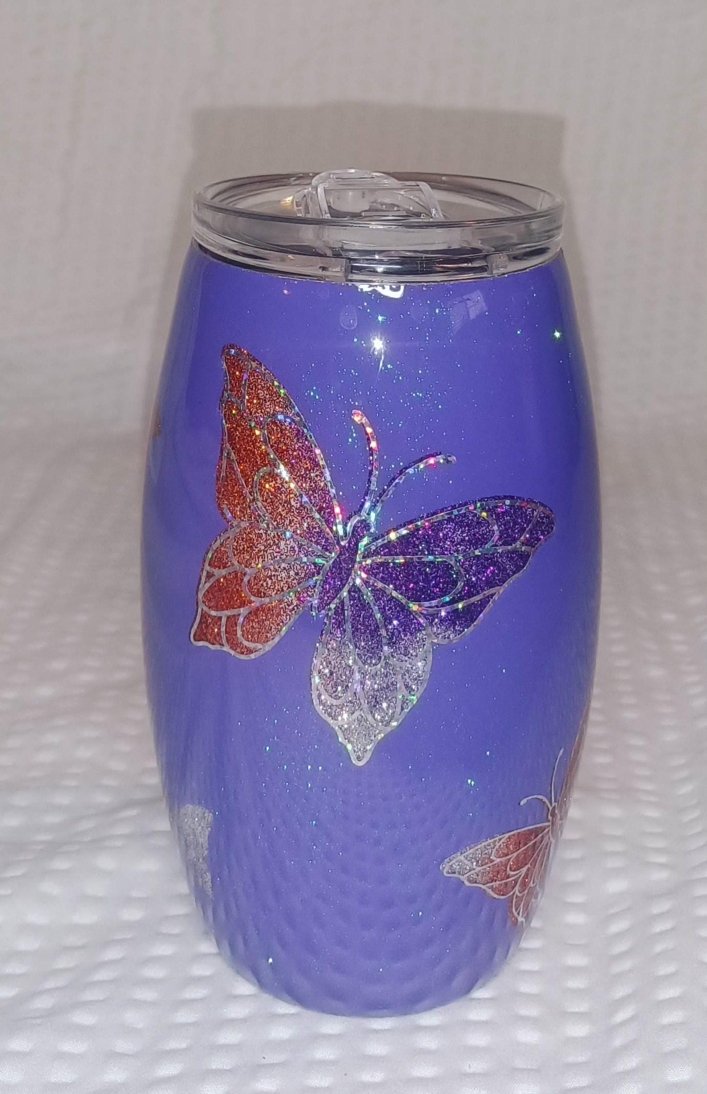 Purple Butterfly Peek-a-Boo 15 oz Stainless Steel Barrel Coffee mug
