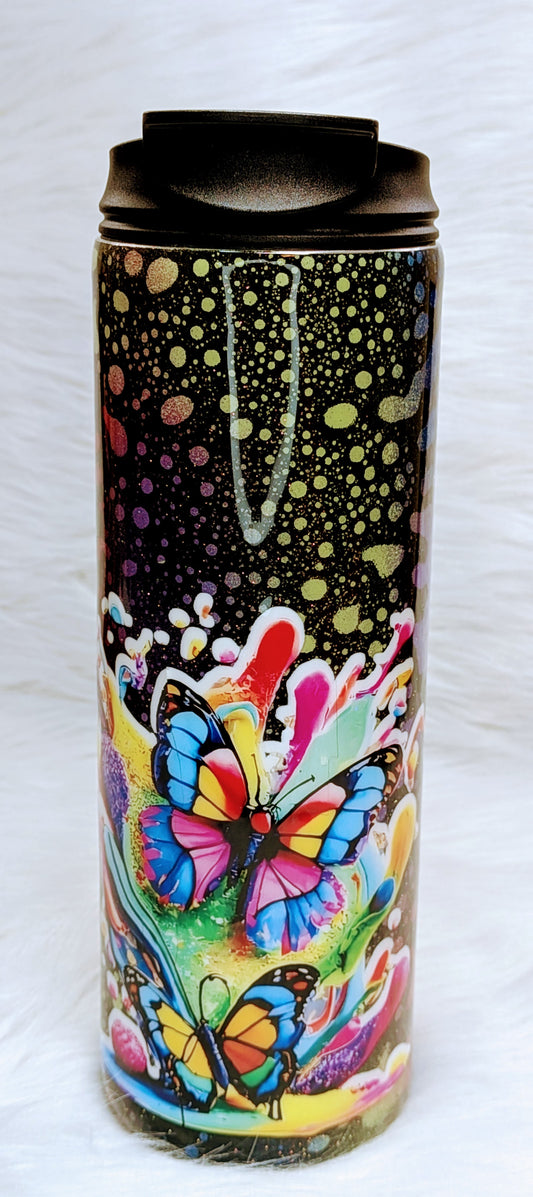Rainbow Butterfly Power Wash 18 oz Dual Flip Skinny Stainless Steel Tumbler