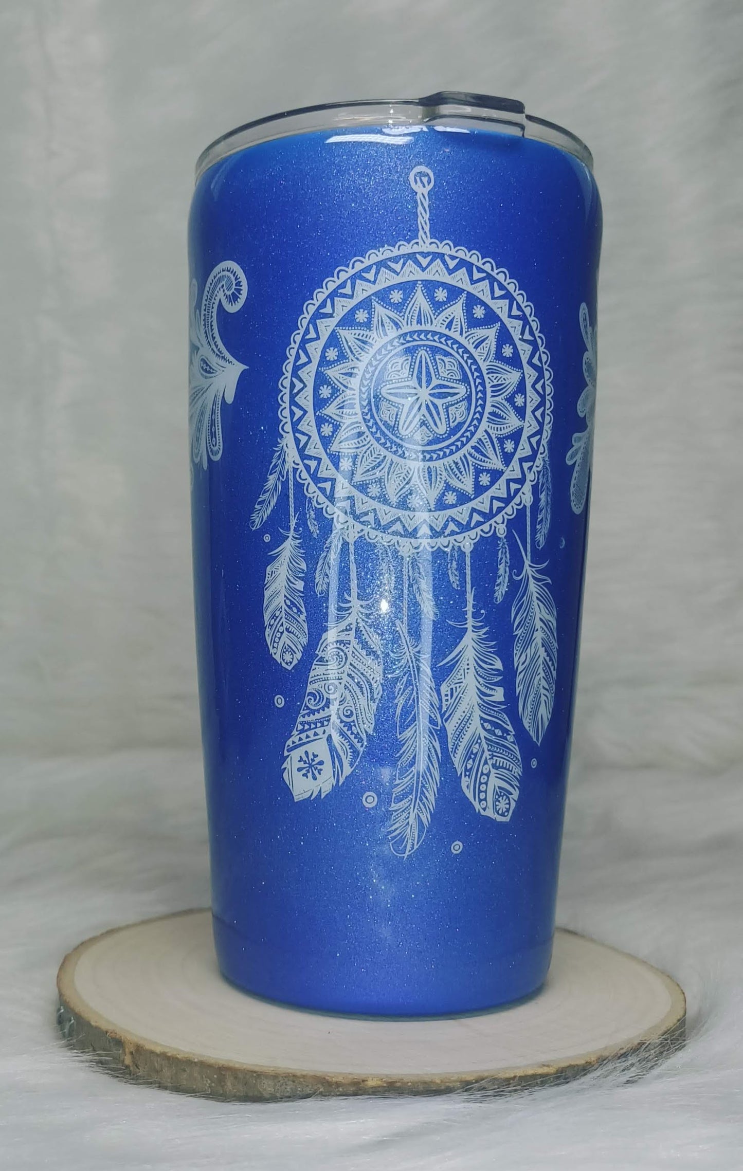 Blue 20 oz Regular Stainless Steel Tumbler with White Dream Catcher Decal
