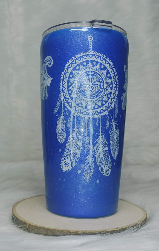 Blue 20 oz Regular Stainless Steel Tumbler with White Dream Catcher Decal