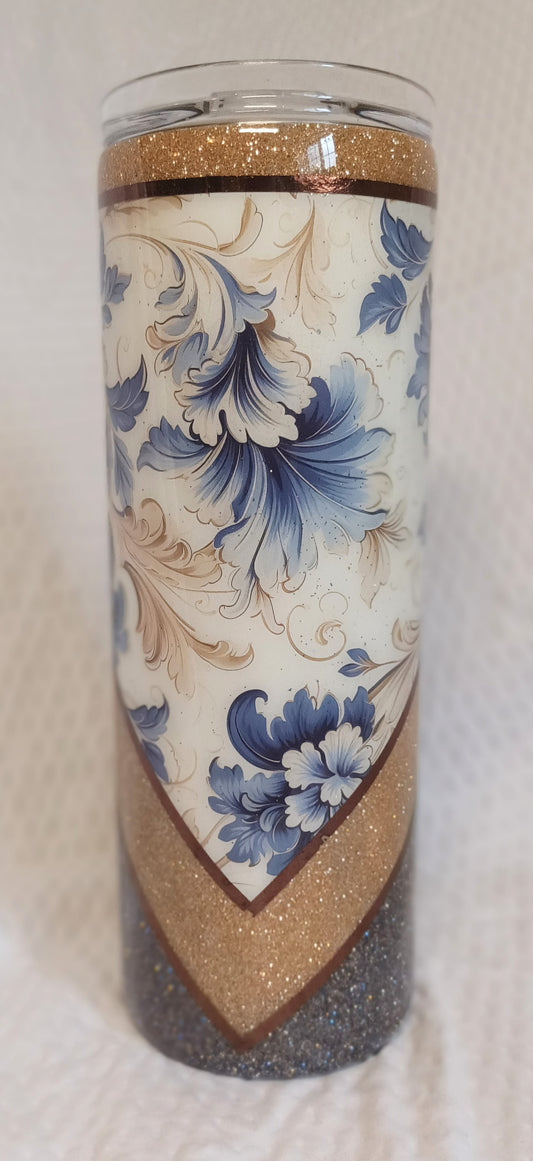 Blue Demask V split 20 oz Stainless Steel Tumbler