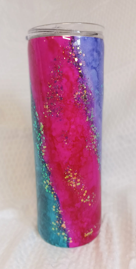 Purple, Pink and Teal Twisted 20 oz Skinny Stainless Steel Tumbler