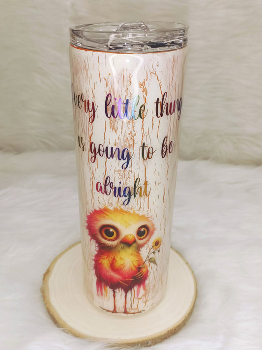 Orange Crackle with Cute Crazy Bird 20 oz Skinny Stainless Steel Tumbler