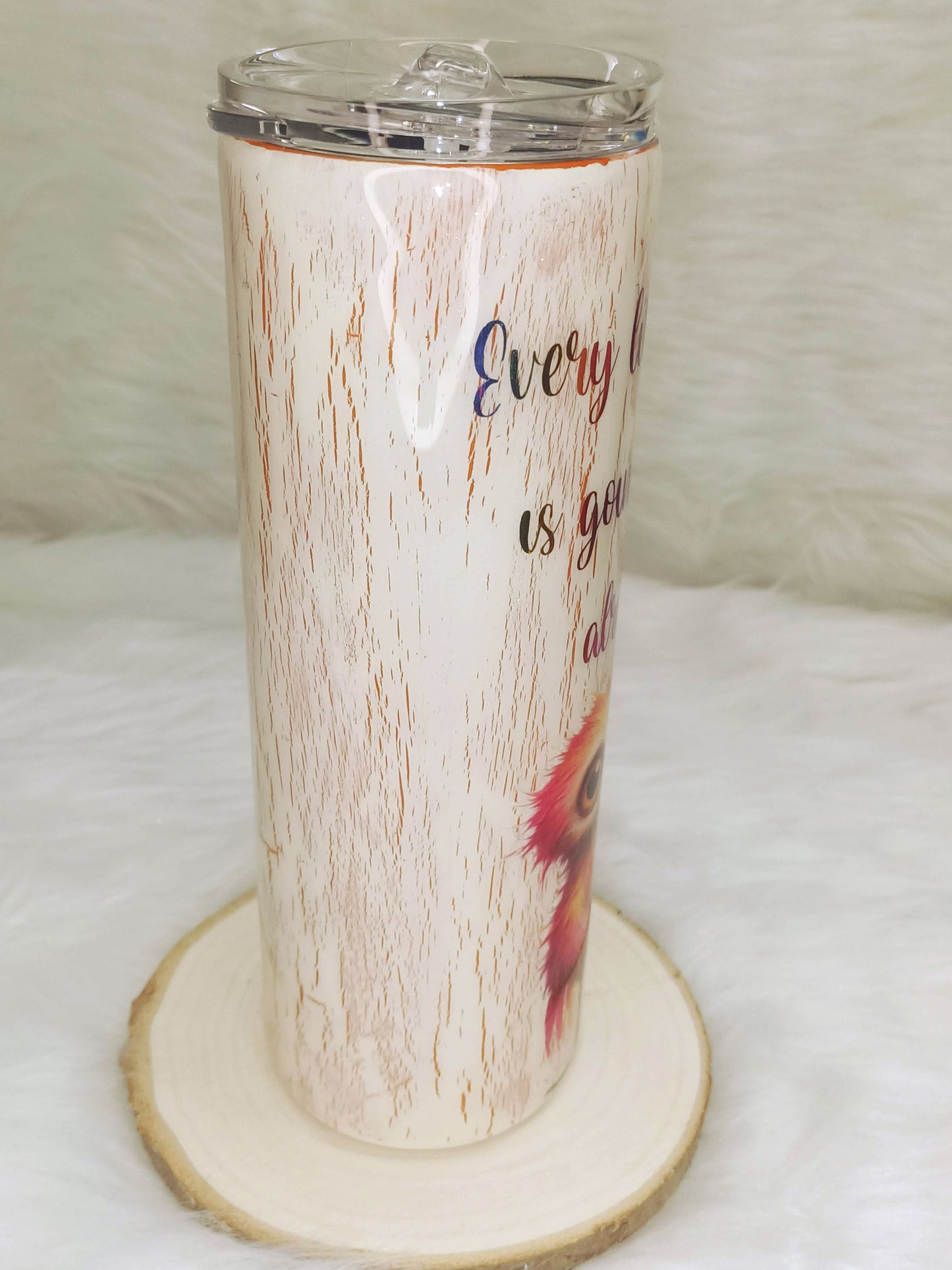 Orange Crackle with Cute Crazy Bird 20 oz Skinny Stainless Steel Tumbler