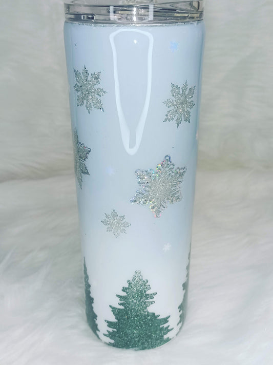 Trees & Snowflake Peek A Boo 20 oz Skinny Stainless Steel Tumbler