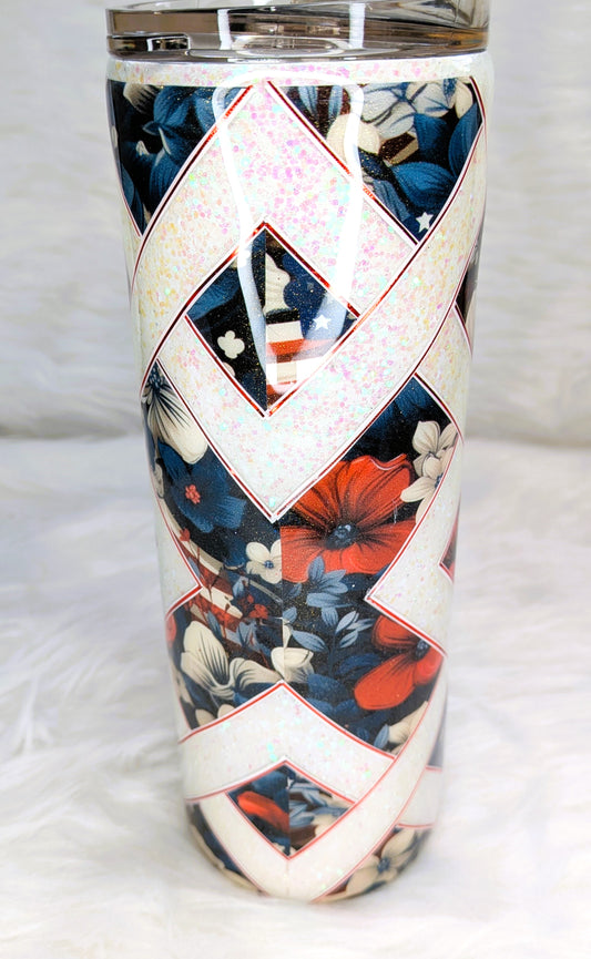 Patriotic Linked Diamond 20 oz Skinny Stainless Steel Tumbler