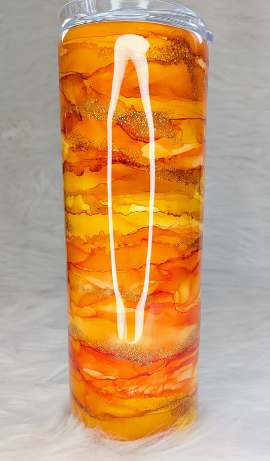 Orange, Yellow, Gold Glitter 20 oz Skinny Stainless Steel Tumbler with Fall Colors