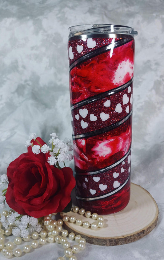 Red Glitter twisted Valentines 20 oz Skinny Stainless Steel Tumbler