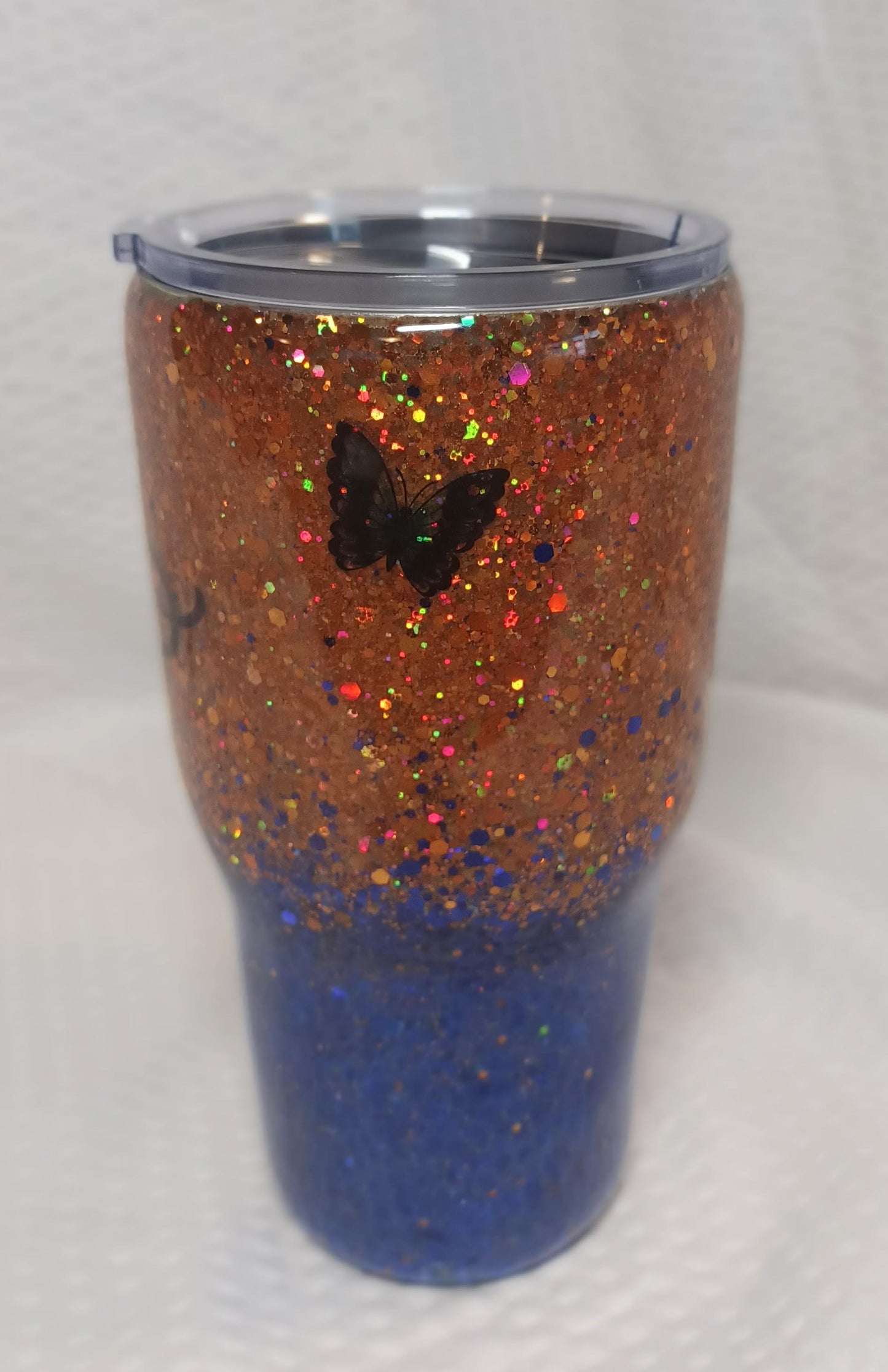 Orange and Blue Glitter with  Butterfly 30 oz Modern Tumbler