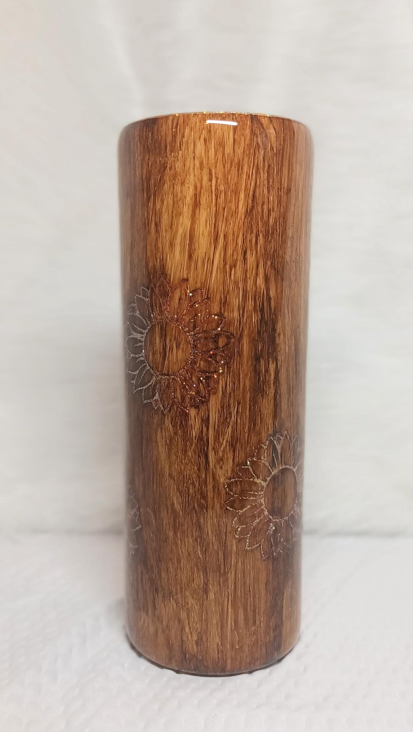 Woodgrain Sunflower Peek a Boo 20 oz Stainless Steel Tumbler