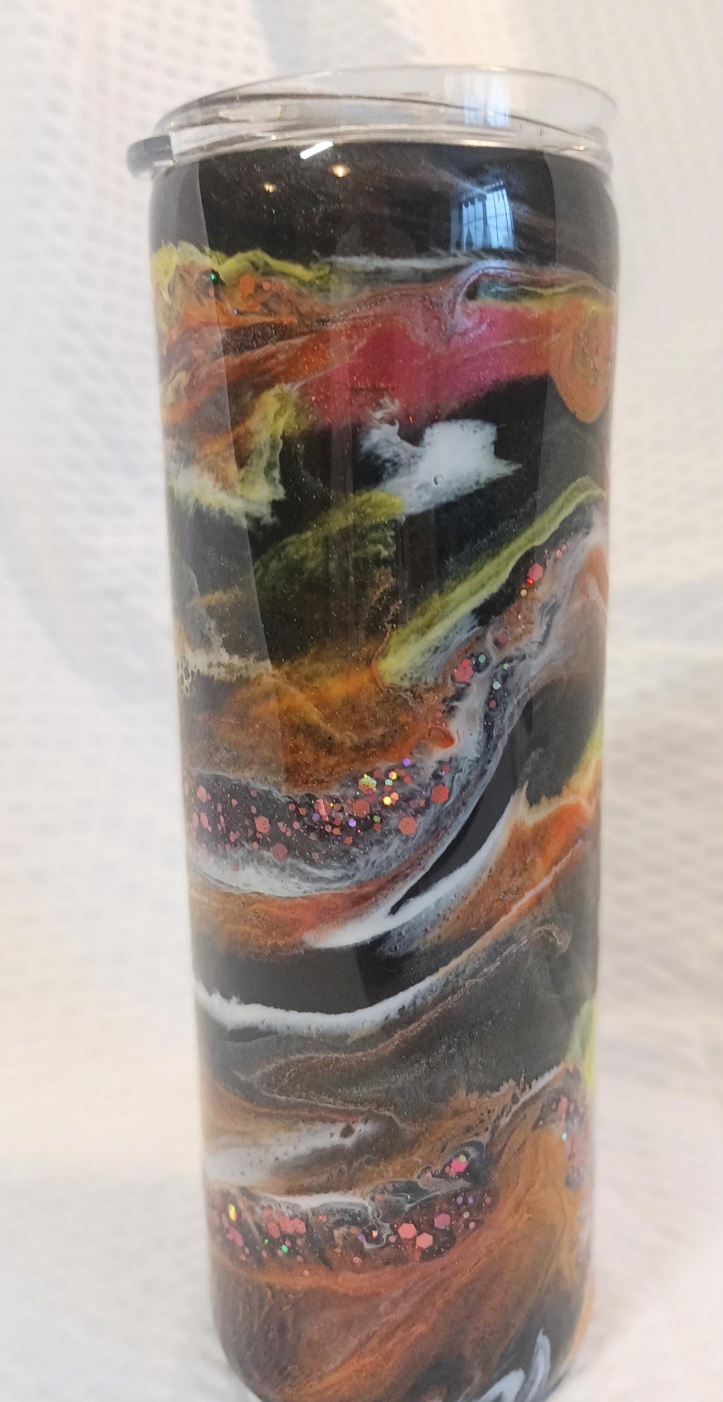 Black, Copper and Yellow alcohol ink drop 20 oz. Stainless Steel Tumbler with Epoxy Resin