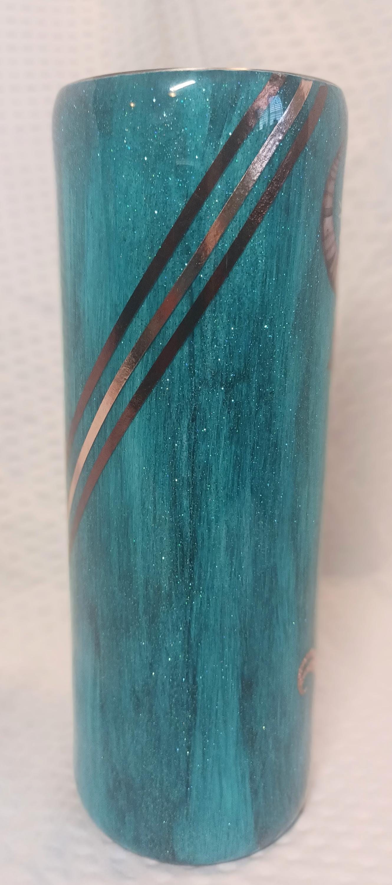 Teal Bison Skull Wood Grain 20 oz Stainless Steel Tumbler
