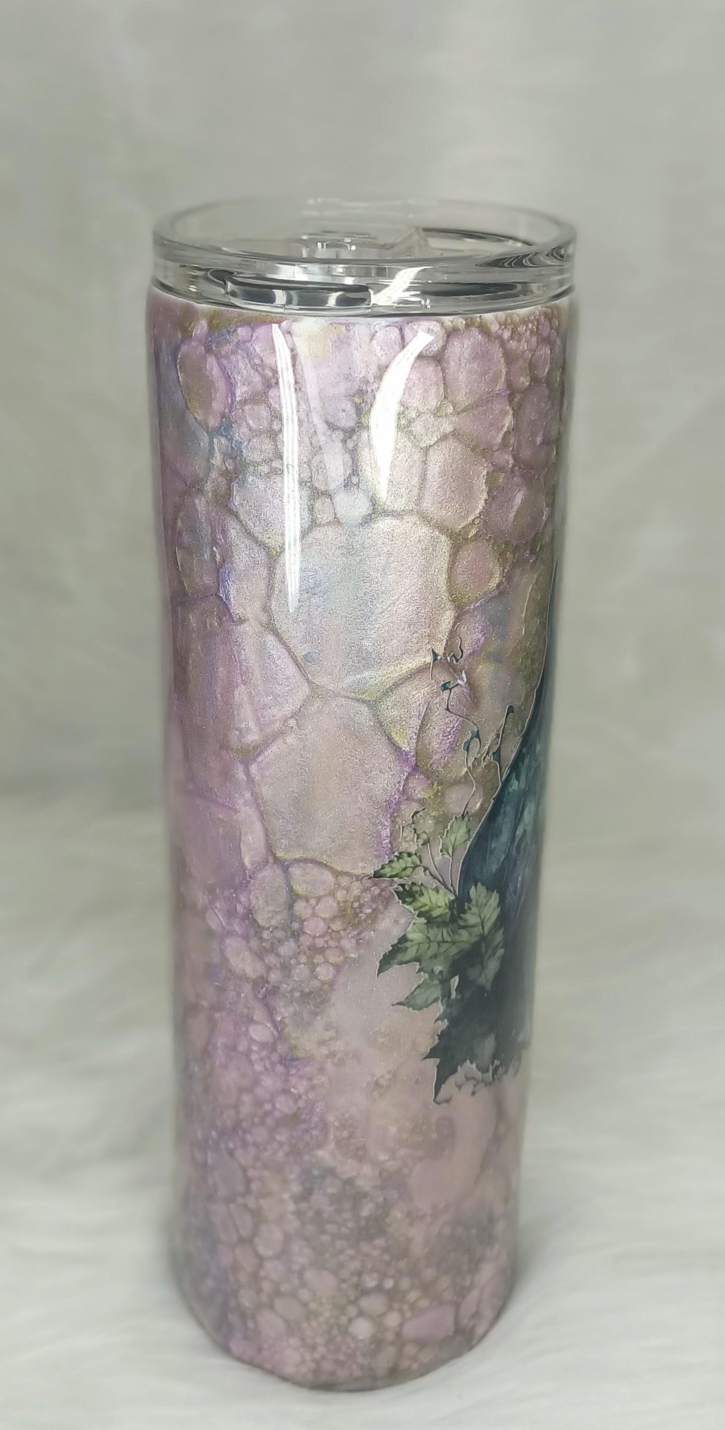 Light Purple Dragon scale with Black Dragon Decal 30 oz Skinny Stainless Steel Tumbler