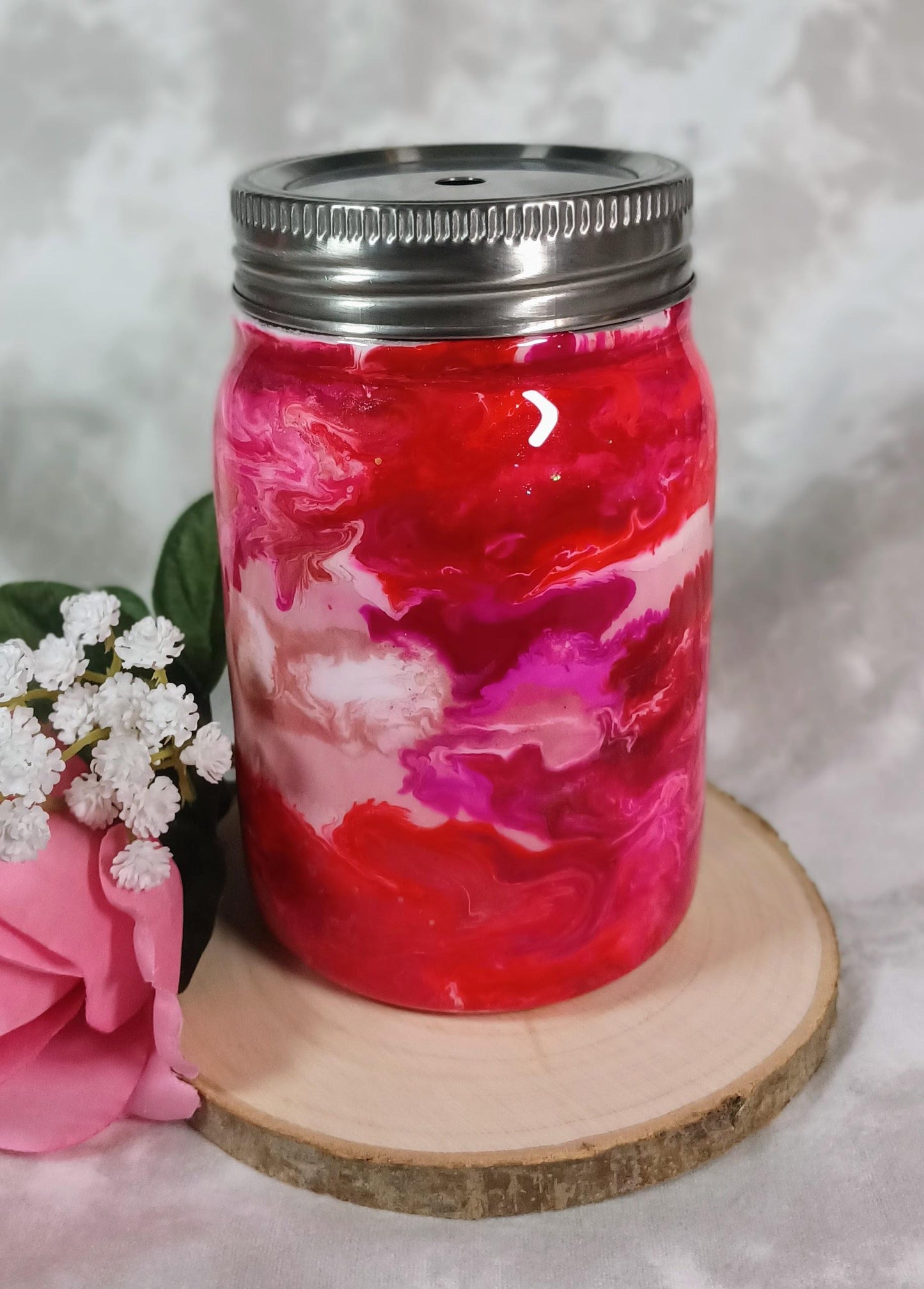 Ink Drop Swirl with Valentines 12 oz Stainless Steel Mason Jar
