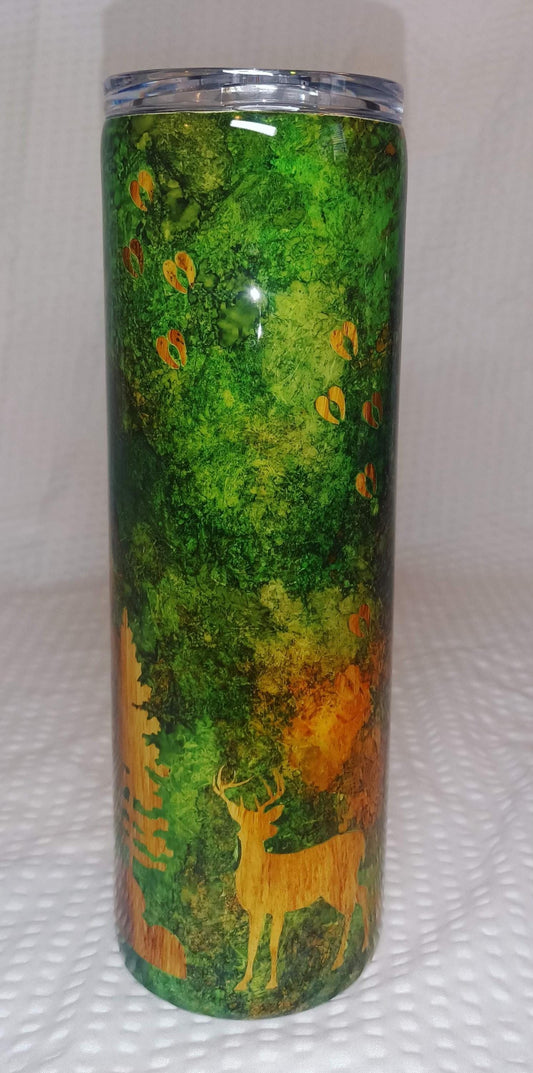 Deer Camouflage with woodgrain background 30 oz Skinny Stainless Steel Tumbler
