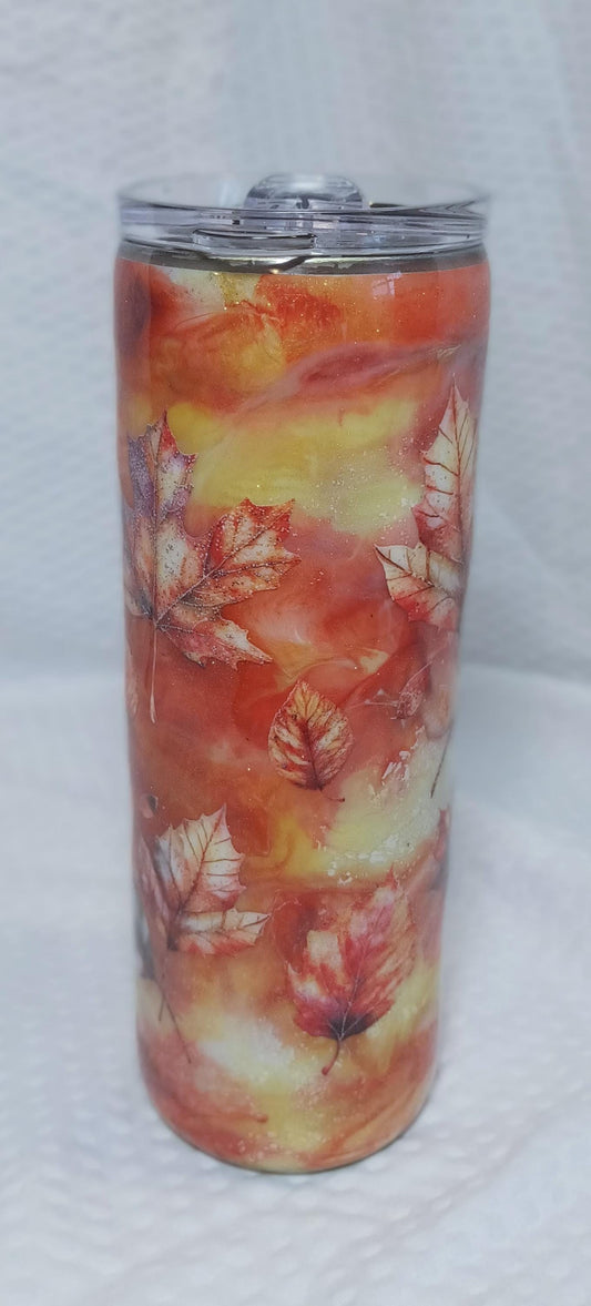 Orange and Yellow Tumbler with leaves 20 oz Stainless Steel Tumbler