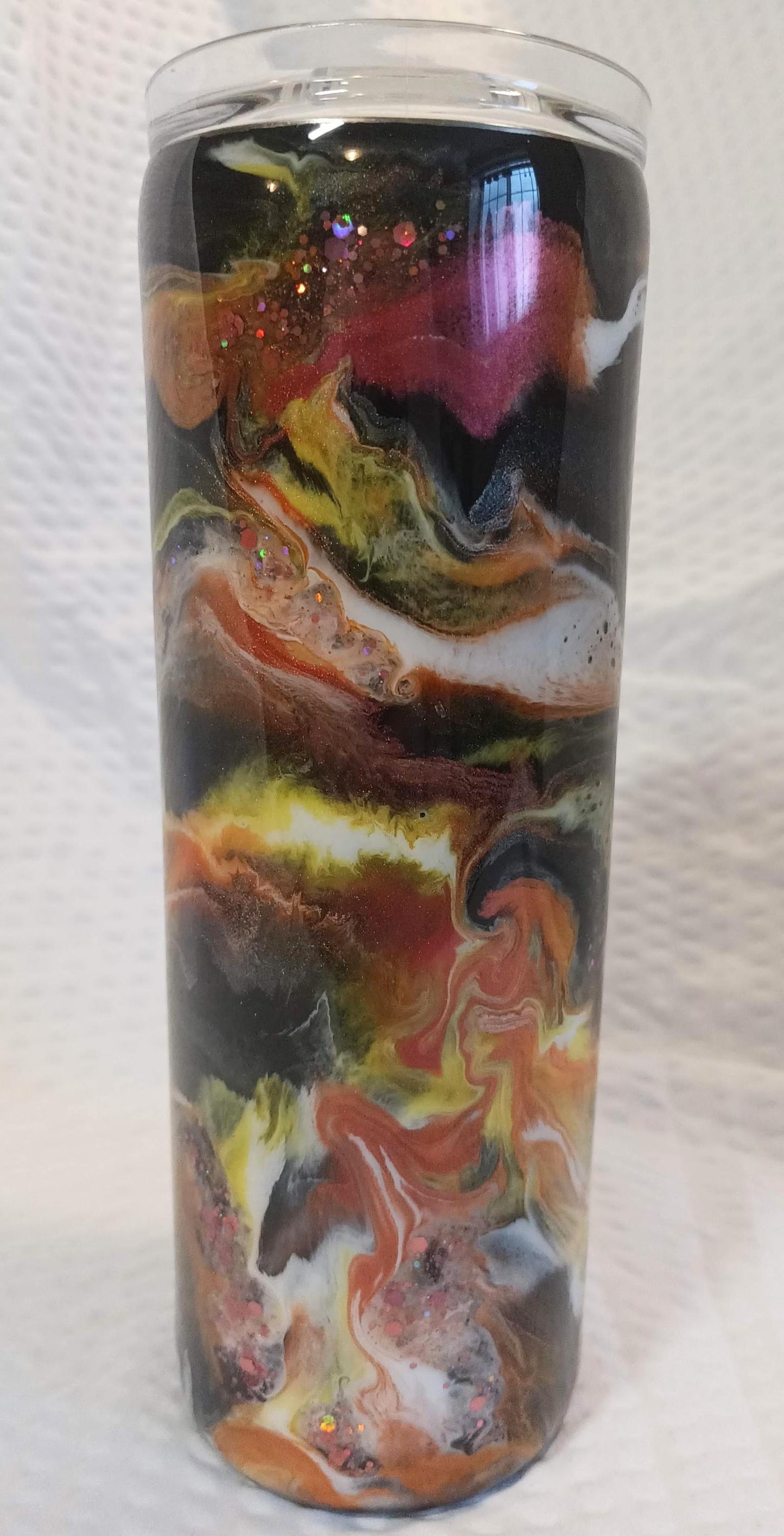 Black, Copper and Yellow alcohol ink drop 20 oz. Stainless Steel Tumbler with Epoxy Resin