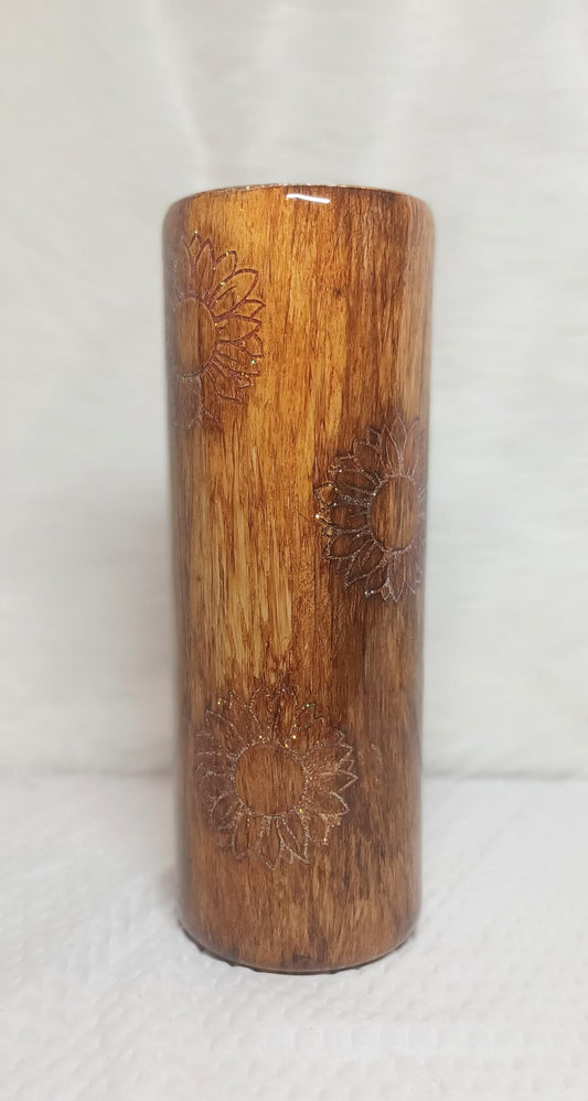 Woodgrain Sunflower Peek a Boo 20 oz Stainless Steel Tumbler