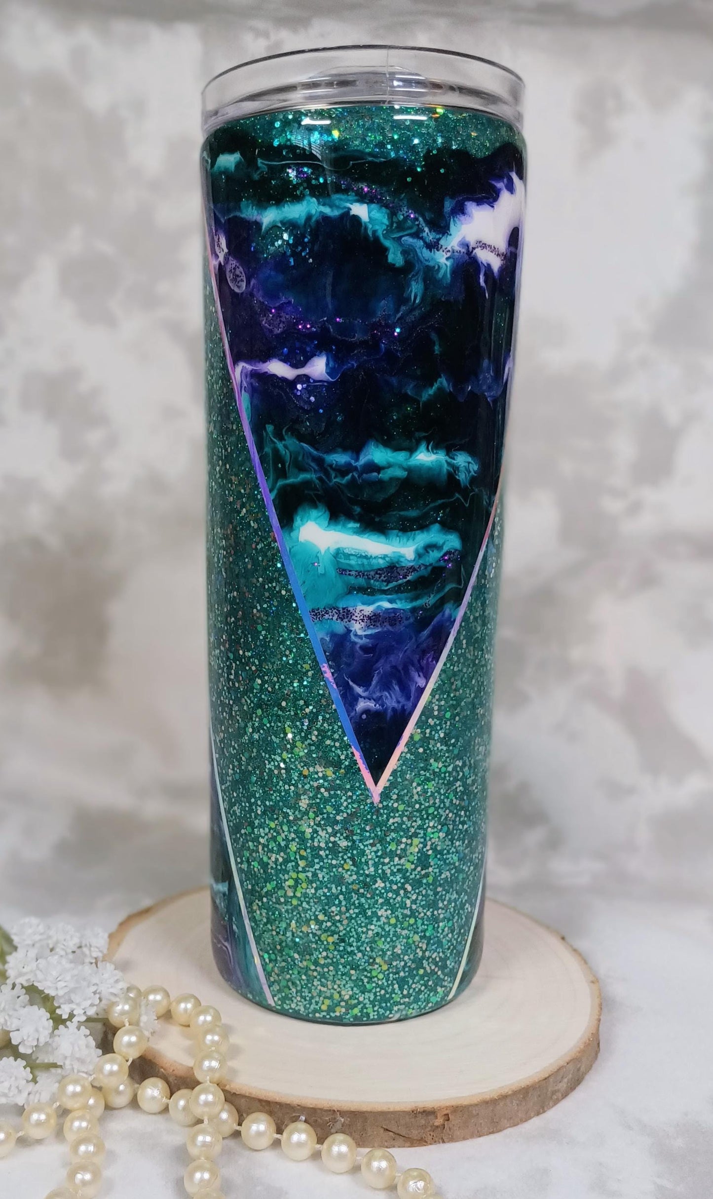 Mermaid Teal Double V Swirl 20 oz Skinny Stainless Steel Tumbler